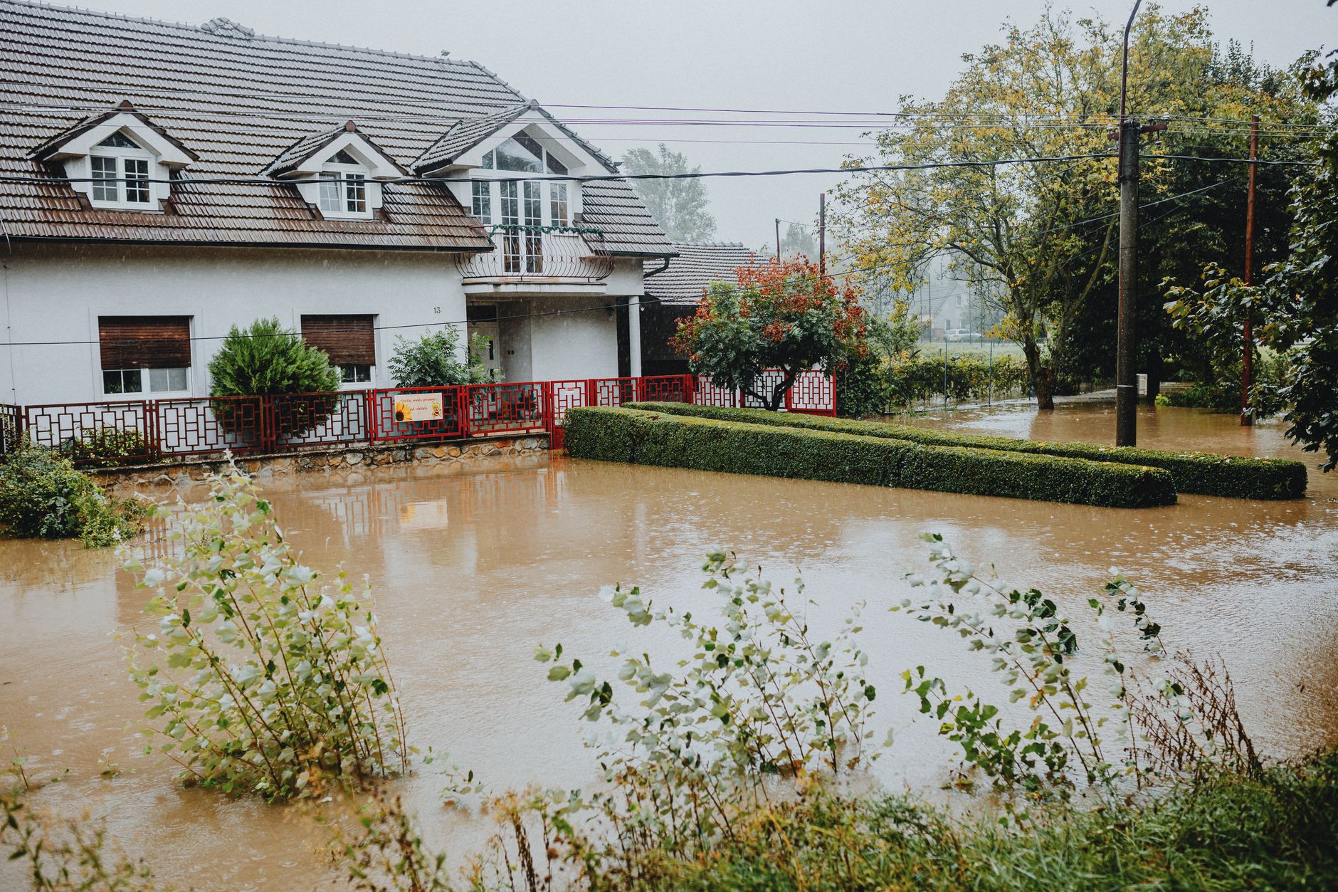 Water-damaged living room after a flood inside a home far from the coast